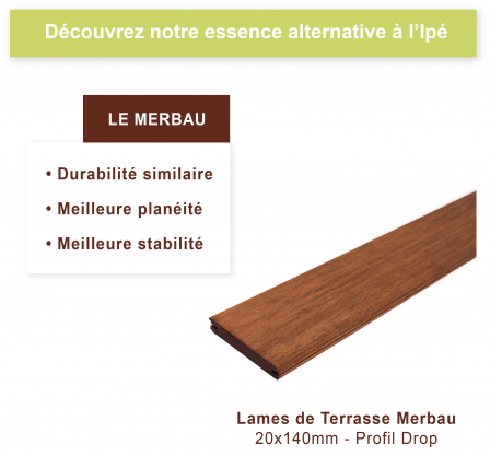 Lame de terrasse Merbau en bois lisse de couleur brun/rouge